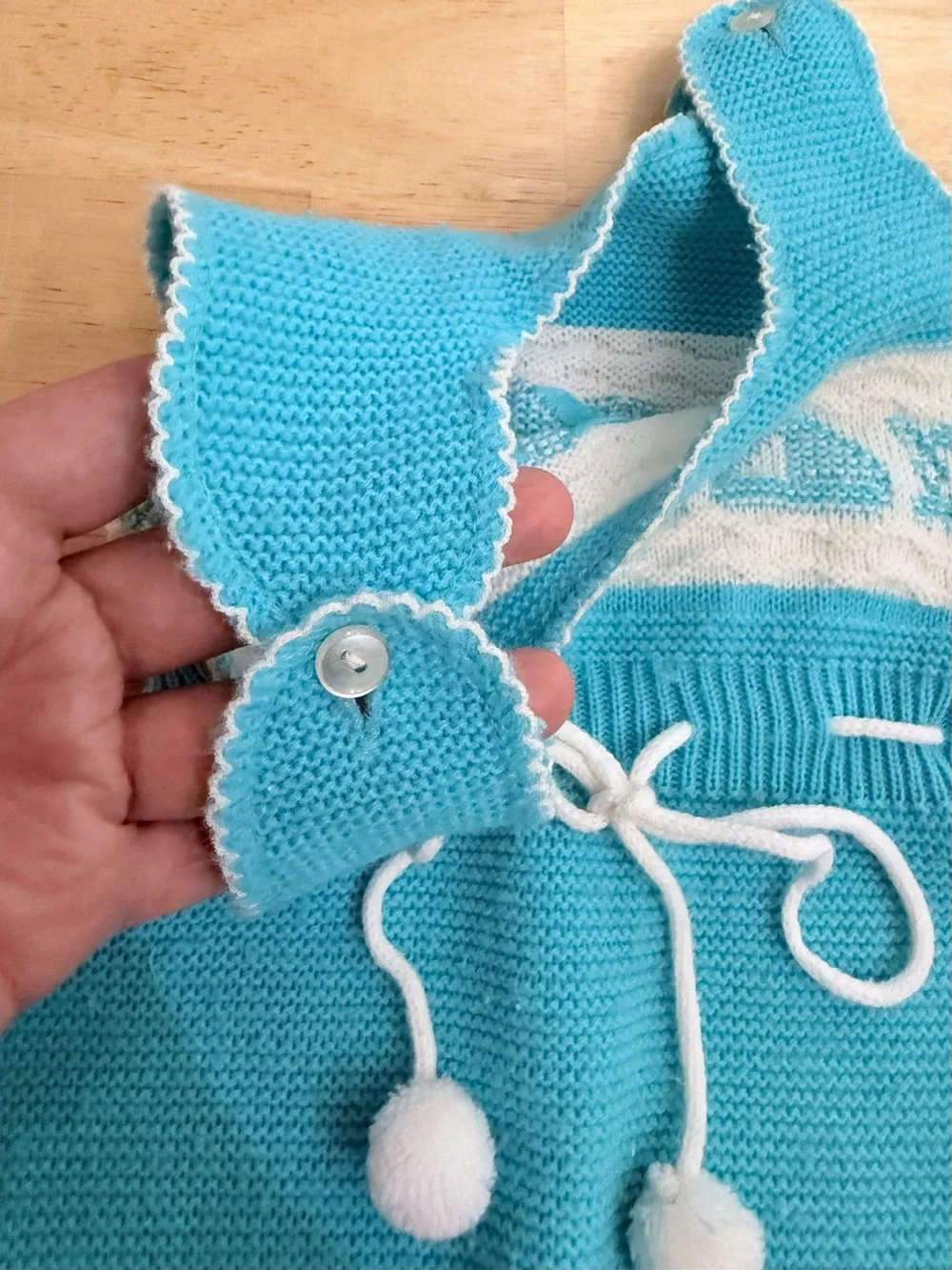 Vintage Grants Knit Footie Romper Overall Outfit Sailboat Teal White 12 Months